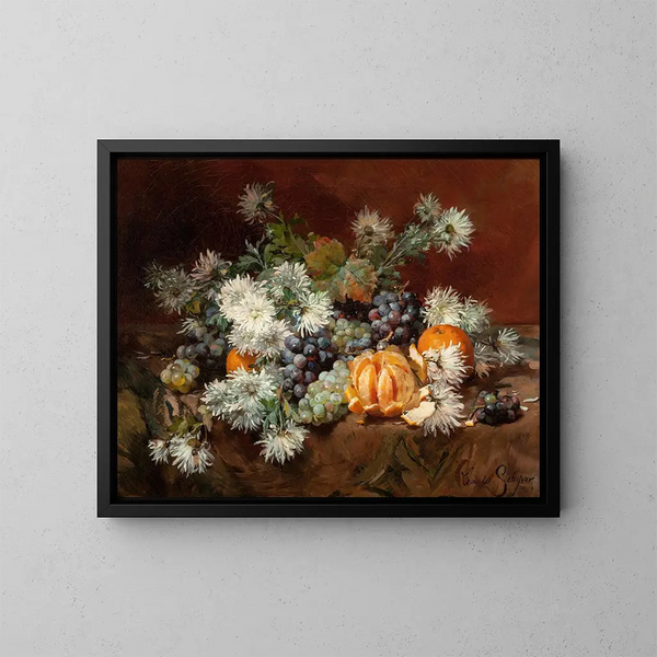 Natura morta con frutta e fiori - Louis Marie de Schryver — quadro incorniciato alla parete
