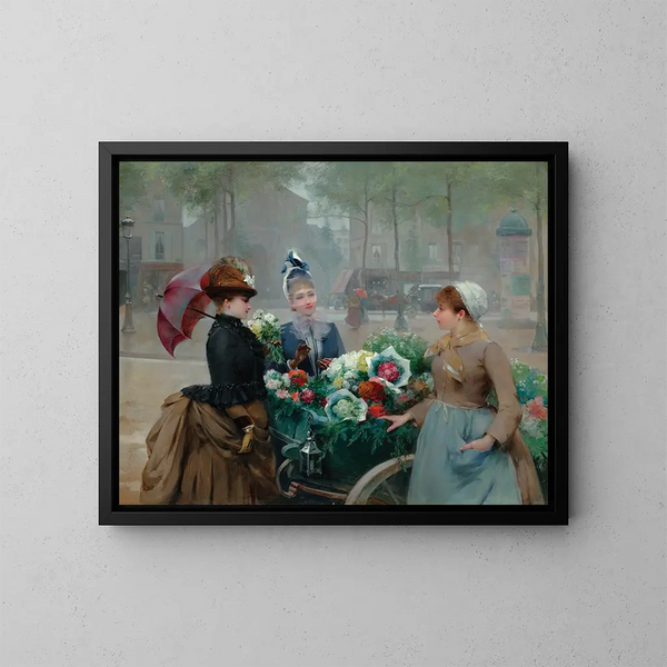 Il mercato dei fiori - Louis Marie de Schryver — quadro incorniciato alla parete