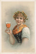 Ritratto a busto di una donna con una corona di luppolo e orzo che tiene un bicchiere di birra - Louis Prang — vista dell’opera