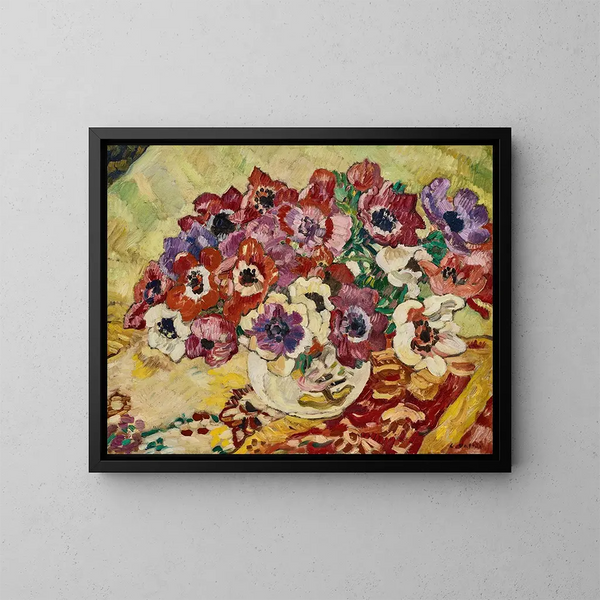Mazzo di animali in vaso con uccello su sfondo giallo - Louis Valtat — quadro incorniciato alla parete