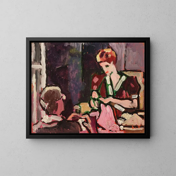 Giovane donna che cuce - Louis Valtat — quadro incorniciato alla parete