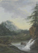 Paesaggio con una cascata e un ponte sul quale camminano due donne e un bambino - Louise von Panhuys — vista dell’opera