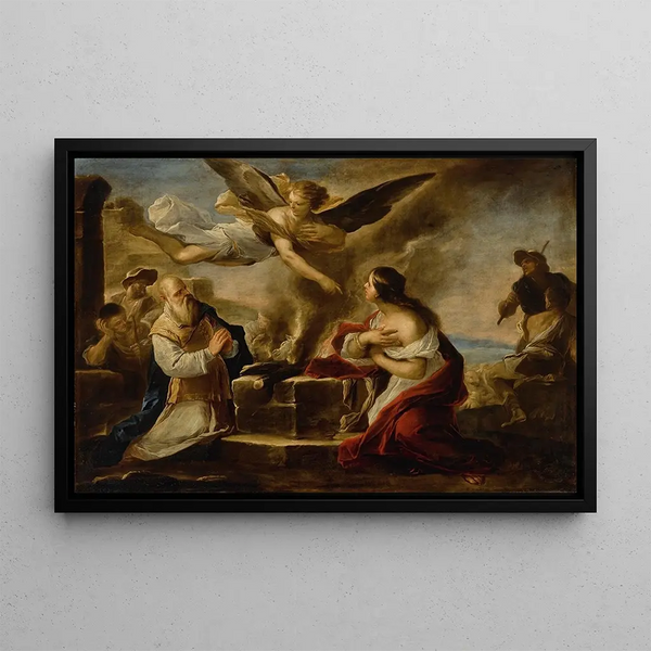Il Sacrificio di Manoah - Luca Giordano — quadro incorniciato alla parete