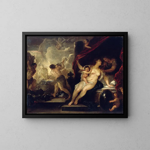 Venere, Marte e la forgia di Vulcano - Luca Giordano — quadro incorniciato alla parete
