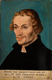 Ritratto del riformatore Philipp Melanchthon - Lucas Cranach il Vecchio — quadro incorniciato alla parete