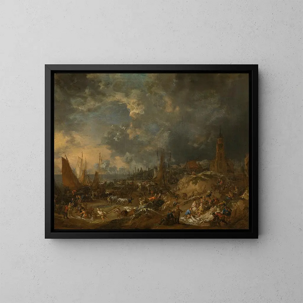 La Spiaggia a Scheveningen - Lucas Smout il Giovane — quadro incorniciato alla parete