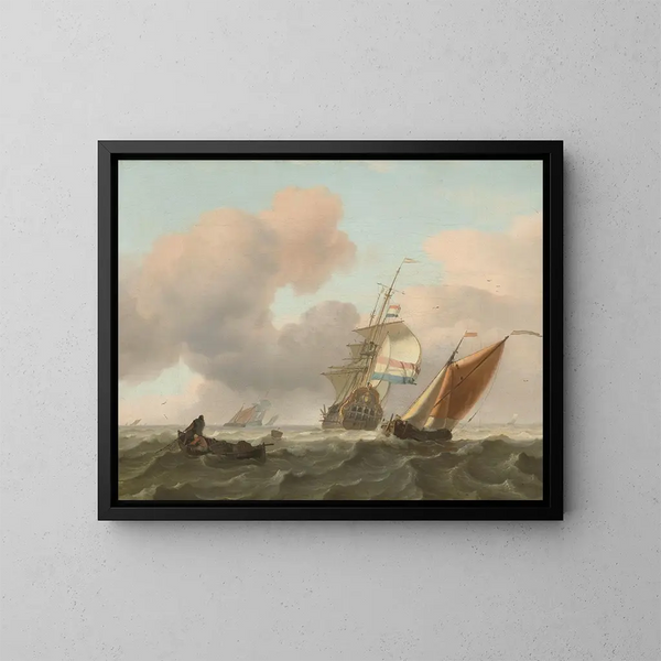 Mer agitée con navi - Ludolf Bakhuizen — quadro incorniciato alla parete