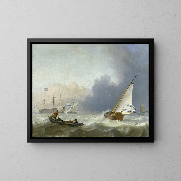 Mare agitato con uno yacht olandese - Ludolf Bakhuizen — quadro incorniciato alla parete