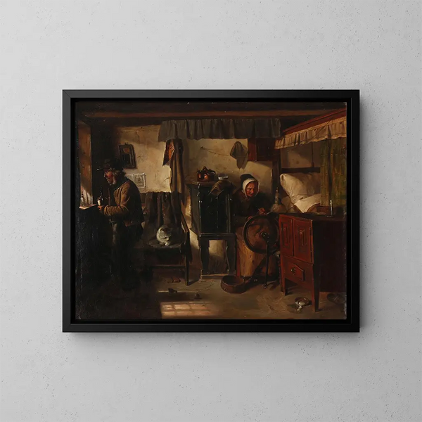 Interno di una sala contadina - Ludvig Abelin Schou — quadro incorniciato alla parete