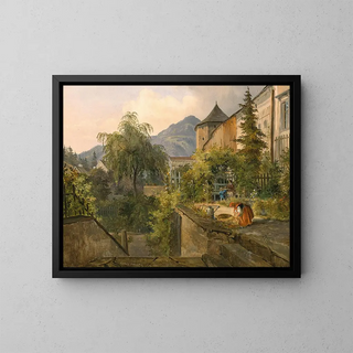 Un idillio di giardino - Ludwig Halauska — quadro incorniciato alla parete