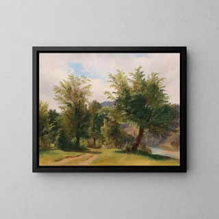 Paesaggio con fiume - Ludwig Halauska — quadro incorniciato alla parete