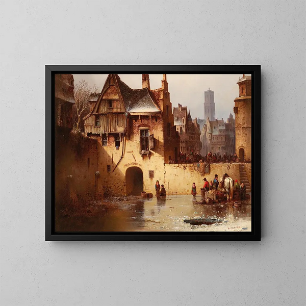 Vista di una città in inverno - Ludwig Hermann — quadro incorniciato alla parete