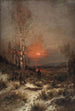 Paesaggio invernale al crepuscolo con un cacciatore - Ludwig Lanckow — vista dell’opera