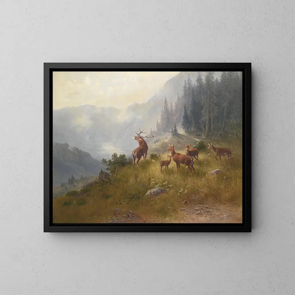 Cervi nelle montagne elevate - Ludwig Sckell — quadro incorniciato alla parete
