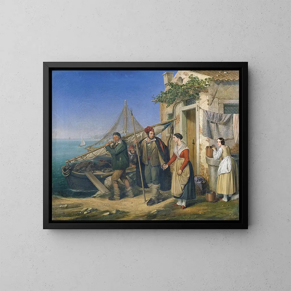 Una famiglia di pescatori veneziana - Ludwig von Beniczky — quadro incorniciato alla parete