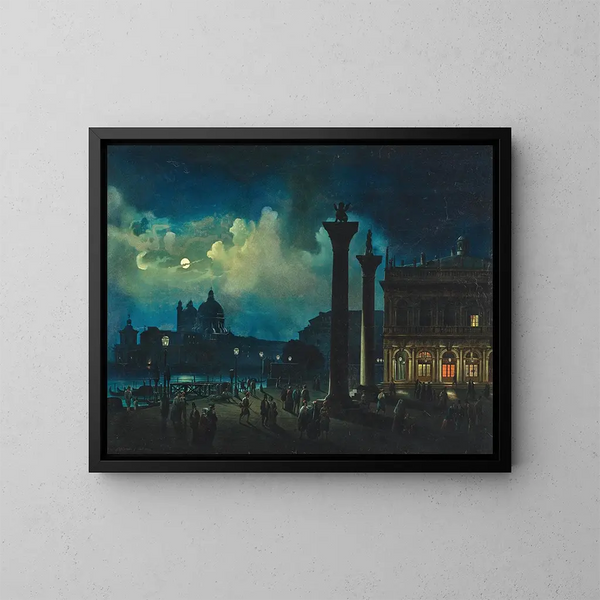 Venezia, vista di Santa Maria Salute sotto la luna - Luigi Bartezago — quadro incorniciato alla parete