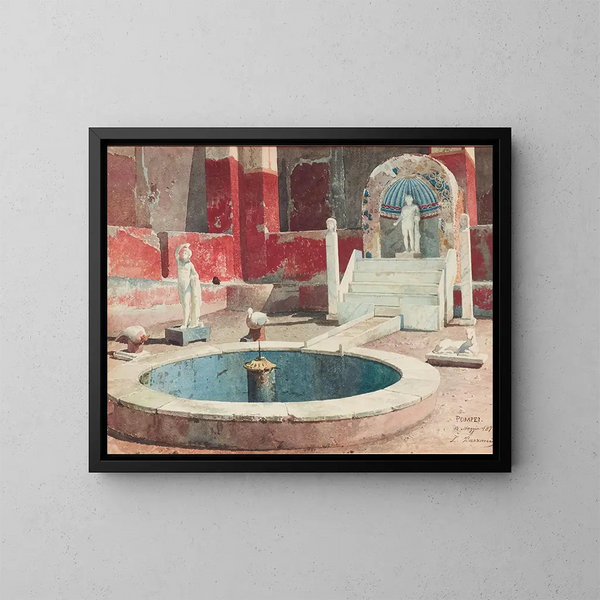 Vista in una casa con atrio a Pompei - Luigi Bazzani — quadro incorniciato alla parete