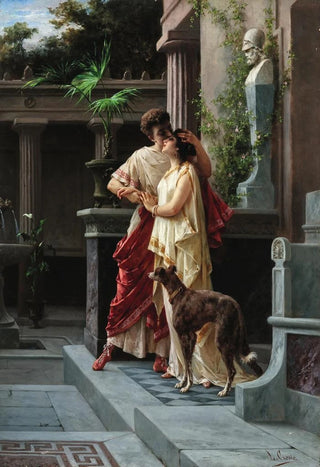 Luigi Crosio - An Amorous Couple with a Borzoi under a Statue of Pericles.webp