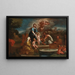 Santa Famiglia con angeli in un paesaggio - Luigi Garzi — quadro incorniciato alla parete