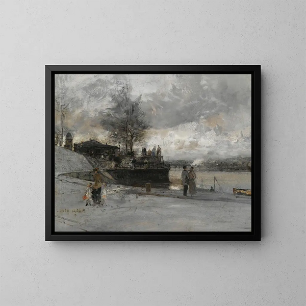 Quai al bordo della Senna, Parigi - Luigi Loir — quadro incorniciato alla parete