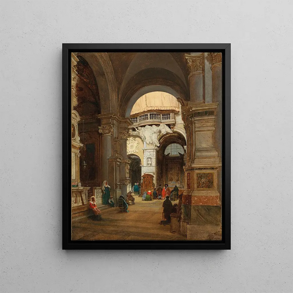 Luigi Marchesi - Rome a Scene in the Church of Santa Maria del Popolo in the Background the Organ Gallery with the Coat of Arms of Giulio II della Rovere.webp
