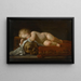 Scena di vanità con un bambino addormentato su un cuscino di velluto rosso, una clessidra e un cranio - Luigi Miradori — quadro incorniciato alla parete