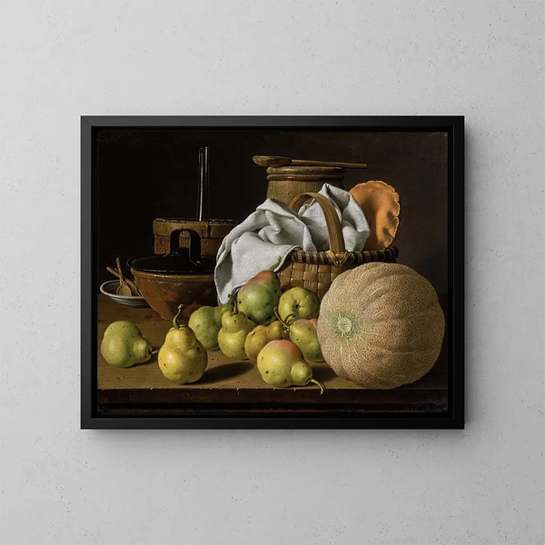 Nature morte con un melone e delle pere - Luis Meléndez — quadro incorniciato alla parete
