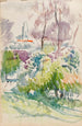 Esquisse de paysage avec buissons, arbres et tour - Magnus Enckell — vista dell’opera