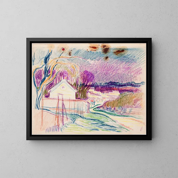 Paesaggio stradale con case - Magnus Enckell — quadro incorniciato alla parete
