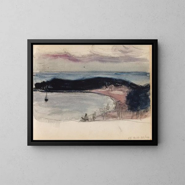 Paesaggio marittimo e schizzo della baia - Magnus Enckell — quadro incorniciato alla parete