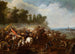Scaramuccia di cavalleria in un paesaggio esteso con villaggio in lontananza - Stampa d'arte di Adam Frans van der Meulen — vista dell’opera