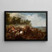 Scaramuccia di cavalleria in un paesaggio esteso con villaggio in lontananza - Stampa d'arte di Adam Frans van der Meulen — quadro incorniciato alla parete