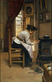 Près du feu - Manuel Cusí y Ferret — quadro incorniciato alla parete