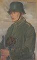 Soldato con casco d'acciaio e maschera antigas dopo il 1914 - Maria Marga Thomas — vista dell’opera