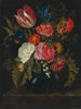 Nature morte di rose, garofani, di una tulipano e di altri fiori in un vaso di vetro - Maria van Oosterwijck — vista dell’opera
