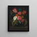Nature morte di rose, garofani, di una tulipano e di altri fiori in un vaso di vetro - Maria van Oosterwijck — quadro incorniciato alla parete