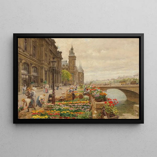 Le quai aux fleurs et la tour de l'horloge - Marie-François Firmin-Girard — quadro incorniciato alla parete