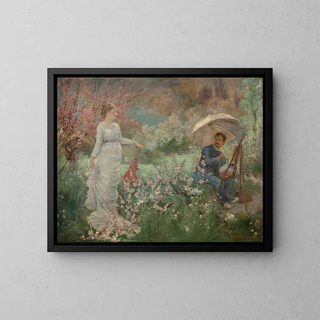 Marie Bracquemond - The painter and his model in a garden.webp