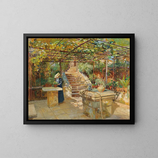 Un appassionato di fiori su una terrazza soleggiata - Marie Egner — quadro incorniciato alla parete