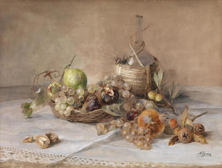 Nature morte con frutta e una bottiglia di Chianti - Marie Egner — vista dell’opera
