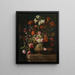 Lys, garofani, rose e altri fiori in un'urna dorata con bassorilievo su un bordo in pietra - Mario Nuzzi — quadro incorniciato alla parete
