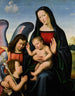 La Vierge à l'Enfant avec le jeune saint Jean-Baptiste et un ange - Mariotto Albertinelli — vista dell’opera