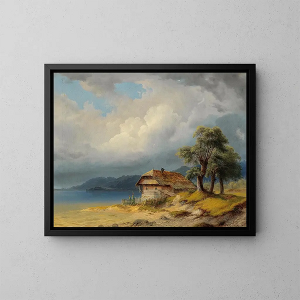 Saint Ruprecht vicino al lago di Klagenfurt, una capanna di pesca - Markus Pernhart — quadro incorniciato alla parete