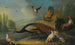 Natura morta con un pavone, delle colombe e delle galline in un paesaggio fluviale - Marmaduke Cradock — vista dell’opera
