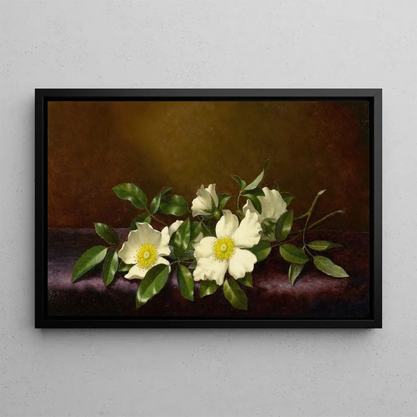 Roses Cherokee su un tessuto viola - Martin Johnson Heade — quadro incorniciato alla parete