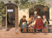 Una partita a scacchi davanti a un caffè turco e a un salone di parrucchiere - Martinus Rørbye — vista dell’opera