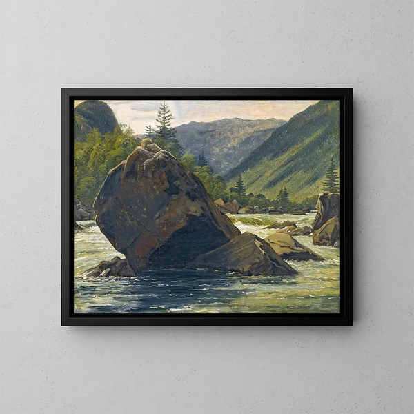 Un rocher erratique dans les rapides - Martinus Rørbye — quadro incorniciato alla parete