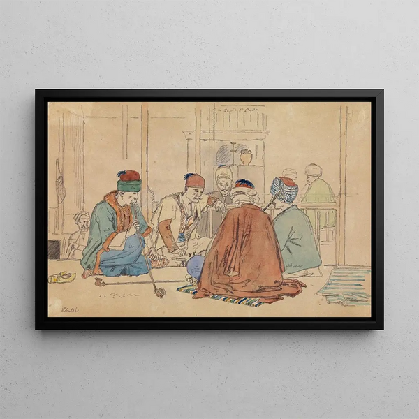 Interno di un caffè con uomini che fumano la pipa - Martinus Rørbye — quadro incorniciato alla parete