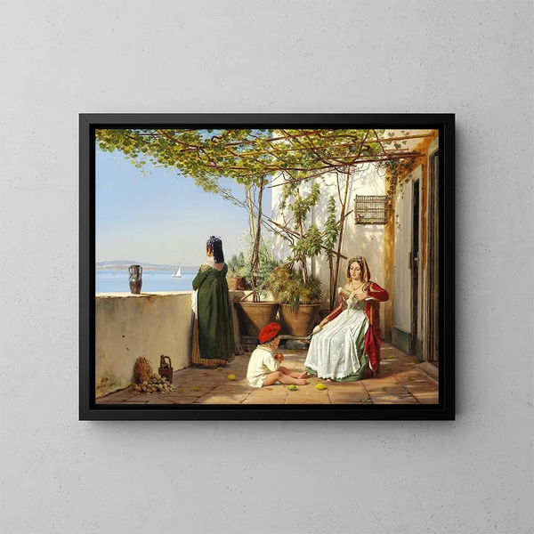 Loggia de Procida con figure - Martinus Rørbye — quadro incorniciato alla parete