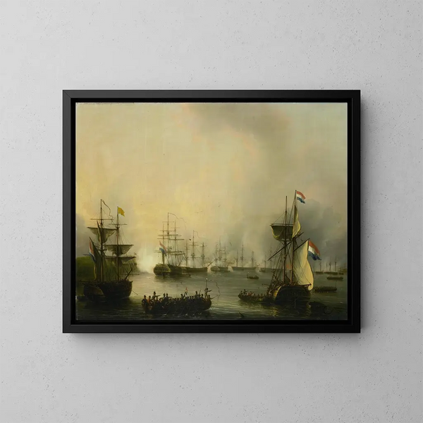 Il bombardamento di Palembang, Sumatra, 24 giugno 1821 - Martinus Schouman — quadro incorniciato alla parete